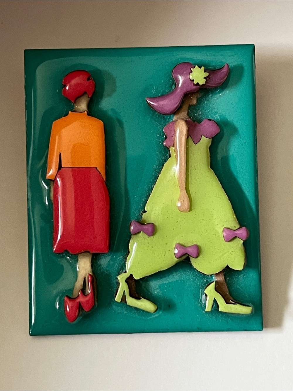 Vintage Lucinda 3D Women Brooch Pin Colorful Ladies Figural Hand Painted